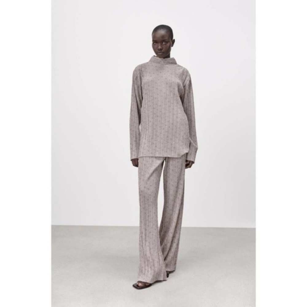 NWOT Zara Pleated Jacquard Matching Tunic and Pant Set - Size L